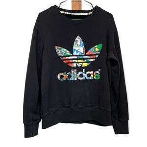 Vintage Adidas Black Multicolor Graphic Logo Long Sleeve Pullover Sweater Size L